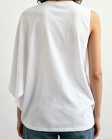 Débardeur blanc uni pour femme à col rond avec nœud frontal, épaules fendues, drapé, coupe ample, sans manches, style décontracté unique