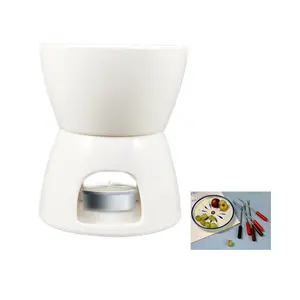 Factory Supply Custom Printing Logo Keramische Mini Ijs Hot Chocolade Boter Keramische Kaas Fondue Set Met Twee Vorken