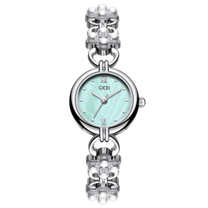Reloj de cuarzo para mujer con cadena de perlas, elegante reloj de lujo ligero con incrustaciones de diamantes y nácar, elegante reloj para mujer - Product Image 3