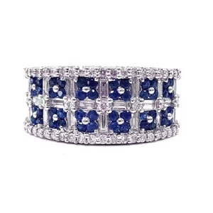 Expédition Rapide Bijoux Fins Noël Haute Qualité Or Blanc Massif 18 carats Saphir en Grappe Pierre Précieuse Hyperbole Unisexe Anniversaire Mariage - Product Image 1