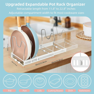 Support <span class=keywords><strong>de</strong></span> rangement extensible pour couvercles <span class=keywords><strong>de</strong></span> casseroles et poêles, organisateur sous armoire avec 9 séparateurs ajustables - Product Image 4