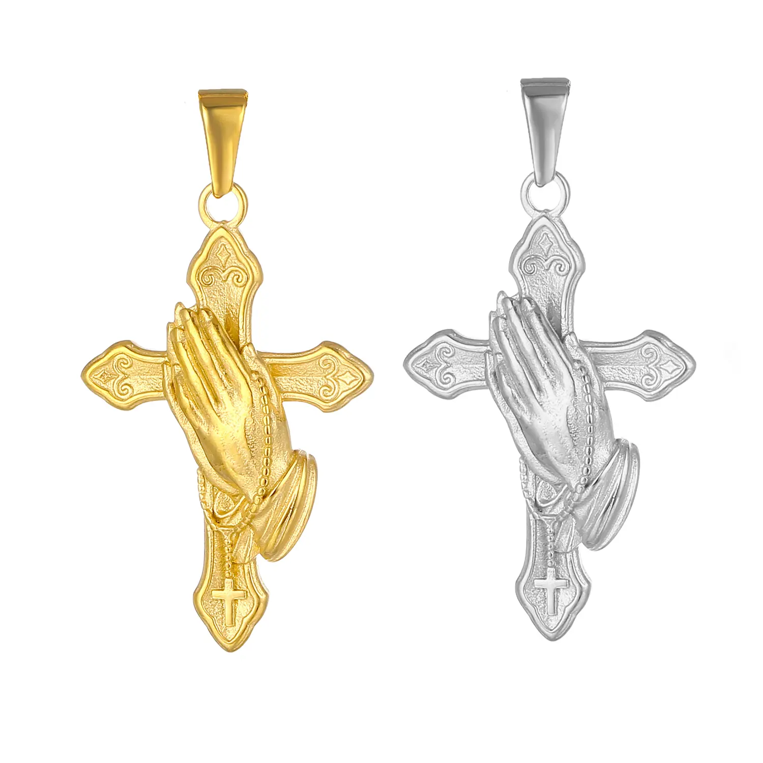 Olivia Stainless Steel Wholesale Religious Pray hand Charm 18K gold plated men women cross Pendant for Jewelry Making