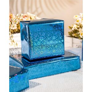 Merture Blue Holographic <b>Wrapping</b> <b>Paper</b> 17in x 32.8ft Gradient Stars Foil Design Gift Wrap for Birthday Baby Shower - Product Image 6