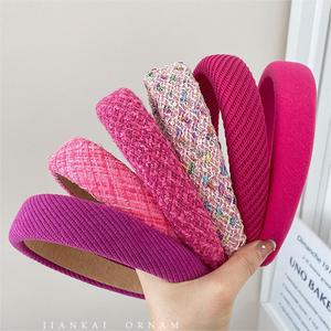 Vente en gros de bandeau de maquillage personnalisé rose éponge rembourrée crochet tweed serviette douce bandeau de cheveux bandeau en tissu pour femmes filles - Product Image 4