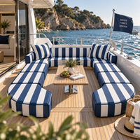 Ensemble de coussins de siège de bateau épais en mousse haute densité, résistant à l'eau, protection UV, rayures marine et blanches, avec passepoil exquis