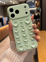 Coque de téléphone en silicone 3D Cœur d'amour mignon avec ventouse, étui de protection rigide en PC sans bordure et mince pour iPhone 17 16 15 Pro Max
