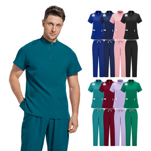 Men's Zippered Stand-Up Collar Nurse Uniform Split Set Moisture Wicking Hospital Scrubs All Sizes - Product Image 1
