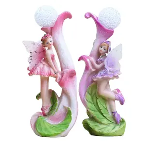 Figurines Outdoor Garden LED Flower Angels Pretty Handicraft Resin Statue