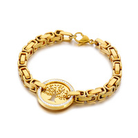 Bijoux tendance en acier inoxydable, arbre de vie, Bracelet épais, fête de mariage, bracelets, chaîne, cristaux complets, pendentif