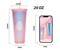 Gobelets personnalisés avec logo clouté, 24 oz, réutilisables, en plastique, pour café, vaisselle, gobelet à double paroi avec paille et couvercle