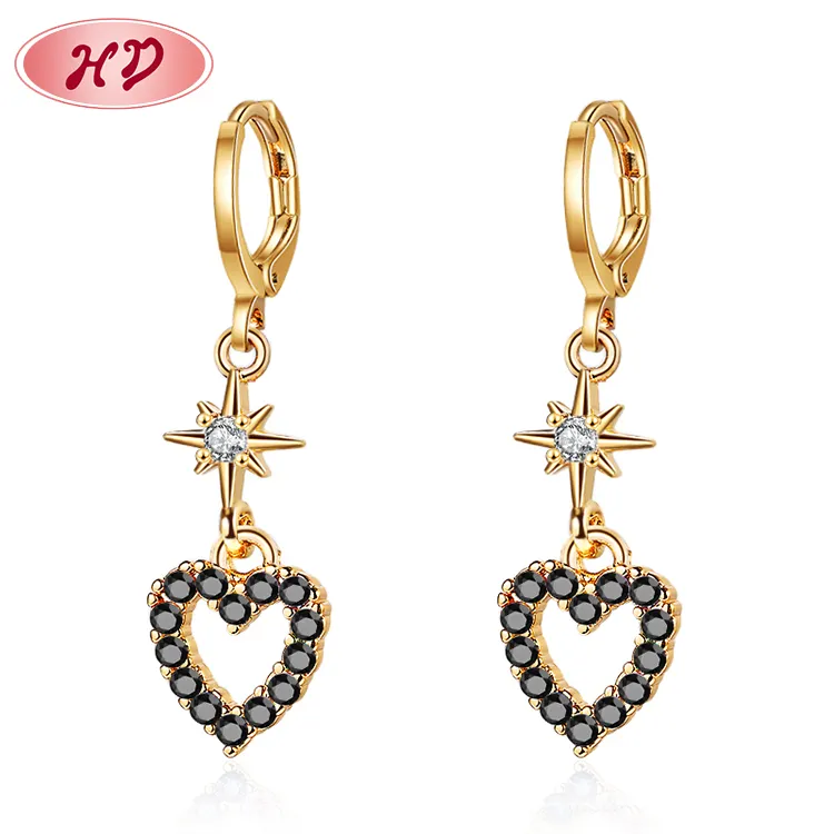 china-by-wholesale fashion chic aretes jewelry cute long dangle heart earrings drop cubic zirconia gist jewellery gold plated
