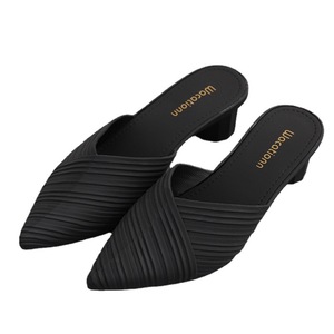 Haley Shark's New Women's Spring Summer Fashion Chunky Heel Baotou <b>Half</b> Slipper Pointed-Toe Casual Sandals Outer Wear - Product Image 5