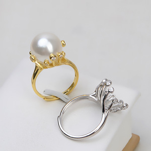 Bague ajustable en argent S925 Wenchi pour femme, bijoux avec perle 10-11, accessoires DIY, modèle incrusté de perles 16889 Chine - Product Image 1