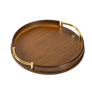 Round Bamboo <b>Tea</b> <b>Tray</b> With Handle For Home Kitchen Serving Fruit Pastry - Product Image 5