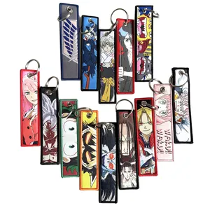 88 Designs Factory Anime Fabric Keychain Hunter X Hunter Embroidery Key Ring Cartoon Character Death Note Printing Keyring Tag