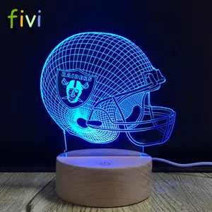 Oakland Raiders Lampu Malam Kamar Tidur Anak-anak, USB Sentuh Logo Tim Hadiah Led Lampu Malam Sepak Bola Amerika Lampu Kayu