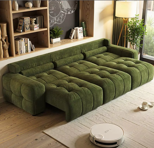 Divano Componibile Moderno in <span class=keywords><strong>Tessuto</strong></span> di Velluto a Coste Verde, Chaise Longue Reversibile, Ampia Seduta per Soggiorno - Product Image 1