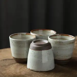 Cangkir Air Periuk Jepang 250Ml, Mug Kopi Tanpa Pegangan, Cangkir Kopi Keramik Buatan Tangan