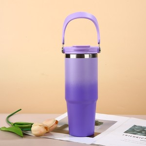 Factory Wholesale Promotional Travel Camping Car Coffee Milk 20oz 30oz <b>Double</b> <b>Wall</b> Stainless Steel Tumbler with Handle and Straw - Product Image 3