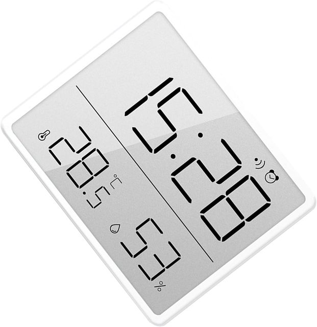 Digital Wall Clock Battery Operated, with Temperature, Humidity and Date, Large Display Calendar Alarm Clock for Bedroom, Office