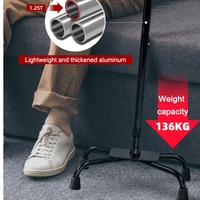 Canne de marche MSMT à base large et petite, en alliage d'aluminium noir, capacité de charge 300 lb, embouts en caoutchouc réglables