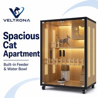 Villa moderne de luxe pour chat, maison pour animaux de compagnie en bois et verre à plusieurs étages avec porte, grand espace, design stable pour plusieurs chats