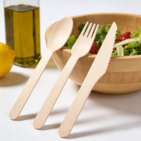 Prix de gros, ensemble de couverts en bois de 140 mm/160 mm, cuillère, fourchette, couteau en bois jetables pour les fêtes, les restaurants, les dîners