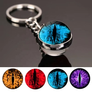 Vente en gros oeil <span class=keywords><strong>du</strong></span> <span class=keywords><strong>diable</strong></span> porte-clés temps gemme double face boule de verre métal porte-clés pendentif livraison rapide - Product Image 2