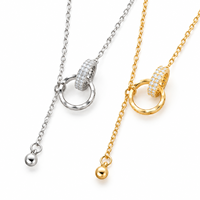 Collier pendentif en acier inoxydable avec double anneau et pompon pour femme, commande minimum de 6 pièces