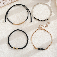Bracelets minimalistes classiques en turquoise, lot de 4, cordon ciré noir et or, nœud coulissant, perles facettées, chaîne à billes, ensemble cadeau pour femme