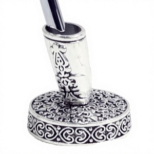 Vintage Metal Round <b>Pen</b> Stand Base Singer <b>Pen</b> Display <b>Desktop</b> <b>Holder</b> /Silver - Product Image 3