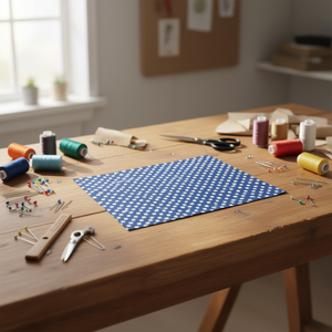 Tessuto a pois Ilan 100x150cm blu e bianco per artigianato e cucito - Product Image 3