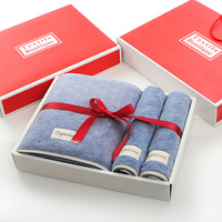 Coffret Cadeau de Serviettes de Bain en Polyester Multi-Couches, Ensemble de Trois Pièces, Logo Brodé, Célébration d'Anniversaire, Souvenir de Mariage, Cadeau de Remerciement