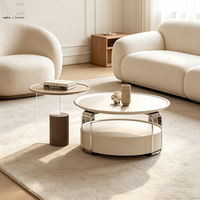 Meubles d'hôtel-appartement, table basse ronde minimaliste nordique, table centrale beige crème avec rangement pour salon