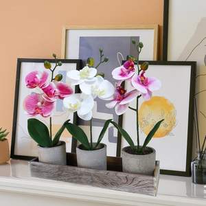 Ensemble de 3 petites orchidées artificielles en pot, arrangement dans une jardinière en céramique, écologique, avec trou de drainage, pour la maison, le bureau ou le bureau à domicile - Product Image 6