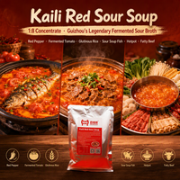 Base de soupe aigre rouge Kaili |   Base de soupe acide du Guangdong pour fondue chinoise, dilution 1:8, conditionnement en sachet/sac/bidon, vente en gros, OEM