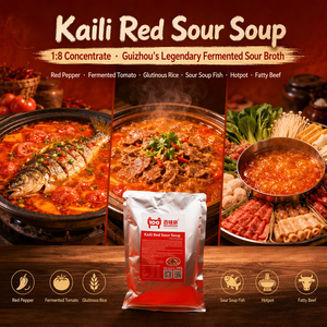 Base de soupe aigre rouge Kaili |   Base de soupe acide du Guangdong pour fondue chinoise, dilution 1:8, conditionnement en sachet/sac/bidon, vente en gros, OEM - Product Image 1