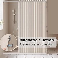 Rideau de douche pliable magnétique bidirectionnel en imitation lin imperméable CF Custom pour salle de bain