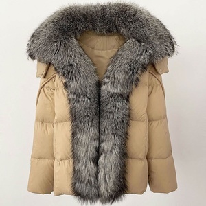 Veste d'hiver pour femme en <span class=keywords><strong>duvet</strong></span> avec col en fourrure de renard véritable, nouvelle veste courte tendance épaisse et chaude pour femme - Product Image 4