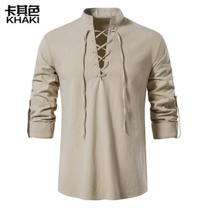 <strong>Mens</strong> Scottish Jacobite Ghillie Kilt <strong>Shirts</strong> Medieval Renaissance <strong>Pirate</strong> Costume Long Sleeve 100% Cotton Henley <strong>Shirt</strong> <strong>Men</strong> Camisas - Product Image 4