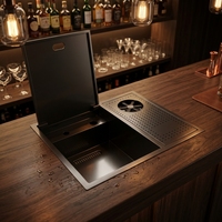 Évier de bar de luxe multifonctionnel en acier inoxydable 304 fait main, épaisseur 3-5 mm, léger, à cuve unique, 55x45x22 cm, noir nano