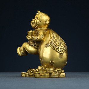 Figura de mono de latón, mono dorado que trae bendiciones, decoración de escritorio Feng Shui, regalo de Año Nuevo Chino, decoración para el hogar y la oficina - Product Image 3