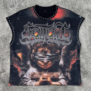 Luxury Rhinestone Graphic Baggy Tank Top Customized Acid Wash Cotton T Shirt with Logo Oversized <strong>Sleeveless</strong> <strong>Tshirts</strong> for <strong>Men</strong> - Product Image 1