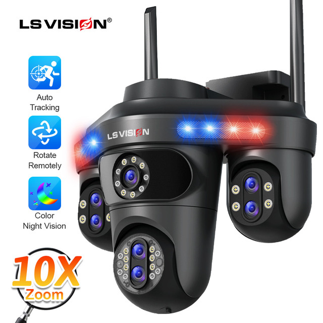 LS VISION 8MP 7Lens 4Screen 3PTZ 10X Zoom 360Degree WiFi RJ45 Dual Light Night Vision Auto Tracking CCTV Security Camera