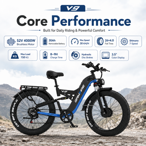 Bicicleta Eléctrica de Neumáticos Anchos de 52V y 4000W para Adultos, 26x4.0, con Batería de 30Ah, Hidráulica, 7 Velocidades, OEM/ODM V9, Potente Motor de 4000W - Product Image 3