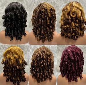 Prix d'usine SDD 13*4 Lace Closure Perruques courtes bouclées ondulées sans colle 100% Cheveux humains indiens Remy transparents pour - Product Image 6