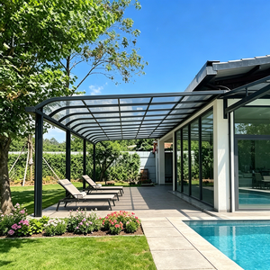 Auvent de <span class=keywords><strong>terrasse</strong></span> en aluminium avec toit en polycarbonate incurvé, auvent imperméable à double usage <span class=keywords><strong>pour</strong></span> <span class=keywords><strong>terrasse</strong></span> et abri de voiture - Product Image 1
