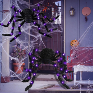 Araignée géante effrayante d'Halloween avec lumière LED violette, accessoire réaliste en peluche pour la décoration de jardin, pelouse ou fête en extérieur - Product Image 6