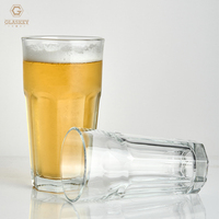 Tasse à bière en verre vintage en verre à bière hexagonale de 12oz 16 oz, tasses à bière en verre empilables transparentes pour congélateur