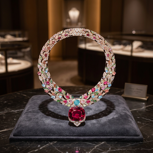 Collar con Colgante de Oro Rosa de Lujo con Rubí como Piedra Principal, Diseño Floral, Joyería para Mujer para Fiestas - Product Image 3
